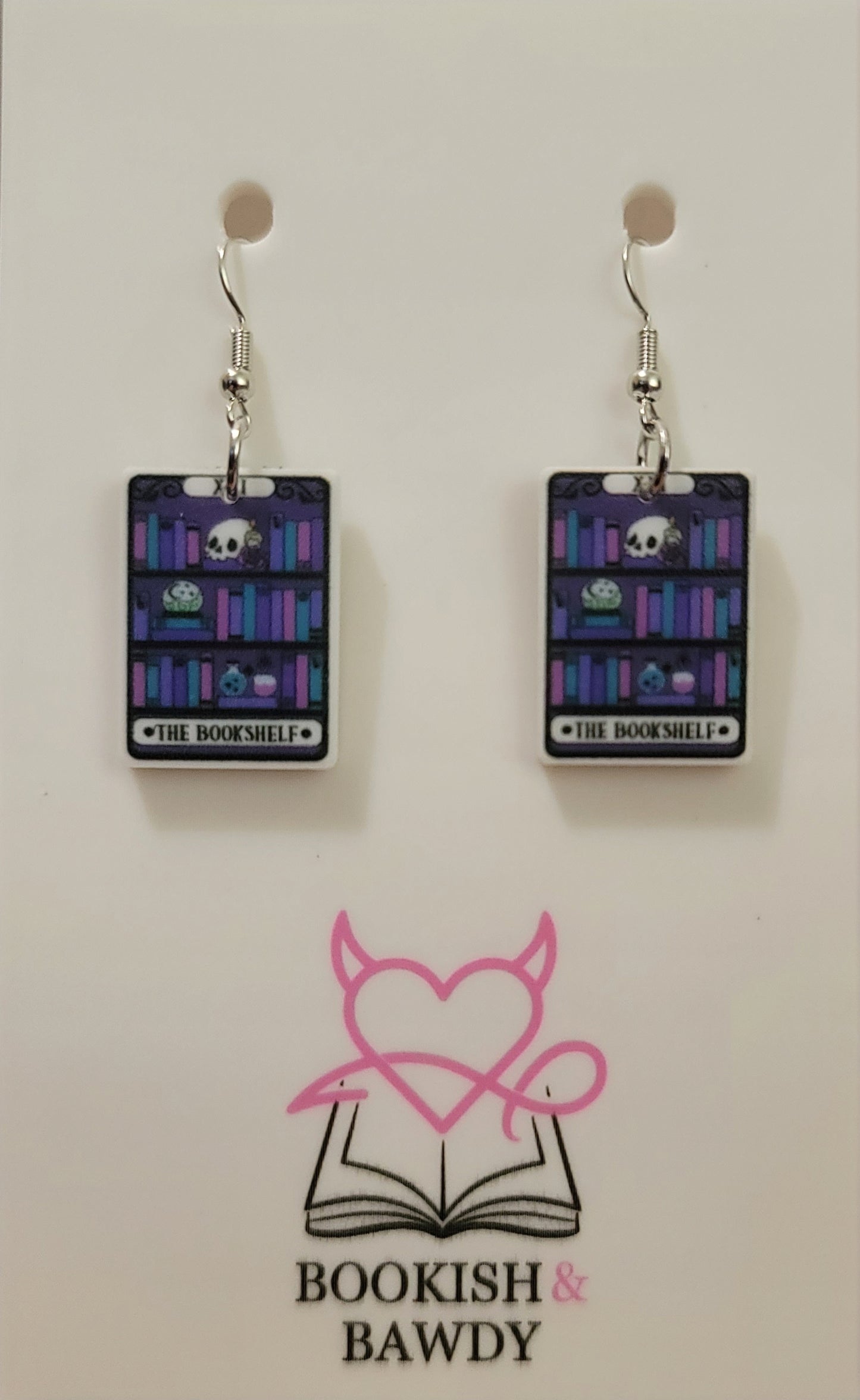 Bookshelf Tarot Earrings – Bold Acrylic Jewelry for Bookish Babes & Smut Lovers