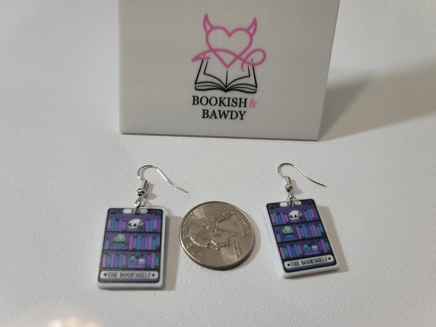 Bookshelf Tarot Earrings – Bold Acrylic Jewelry for Bookish Babes & Smut Lovers