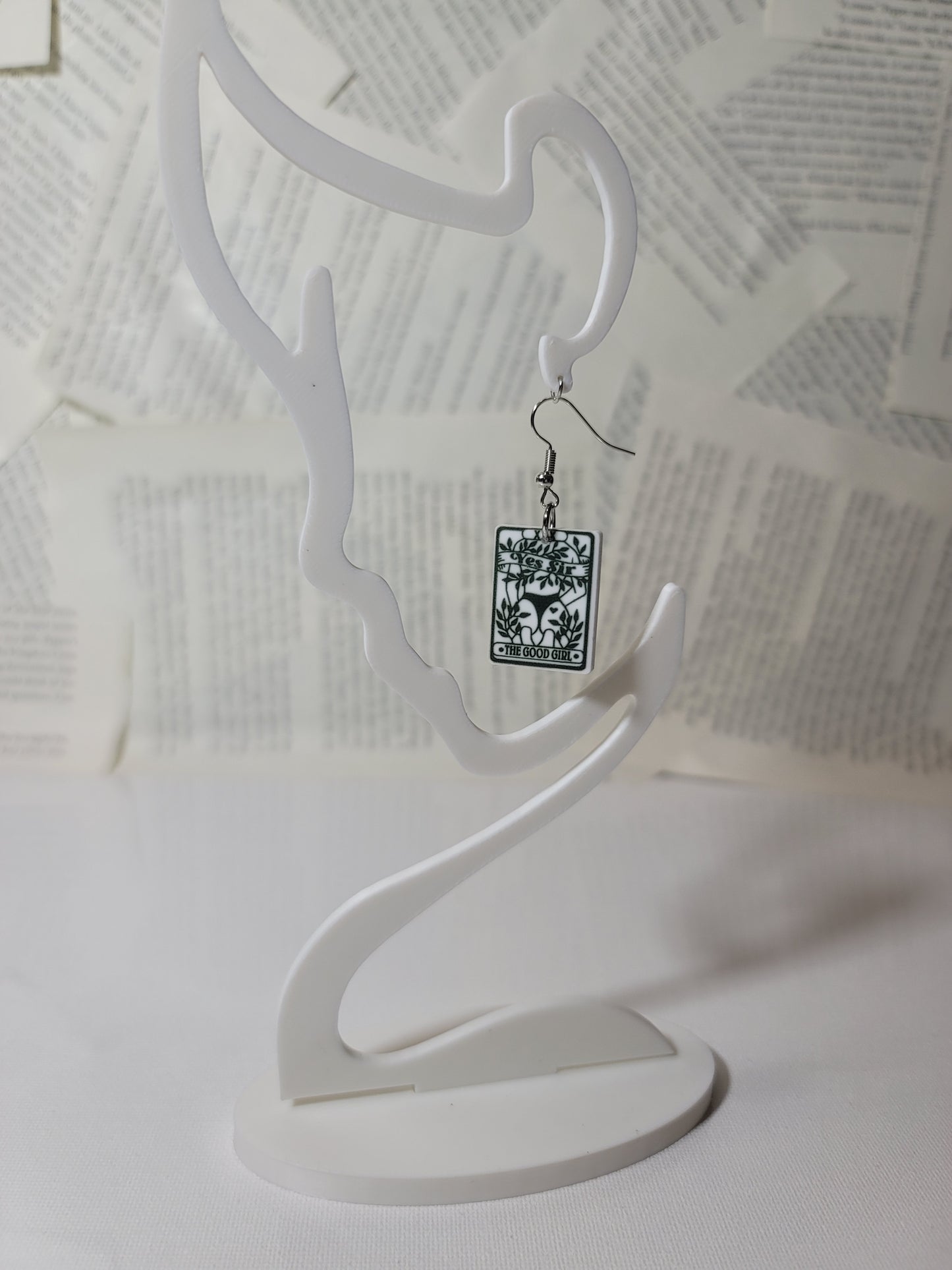 Good Girl Tarot Card Earrings – Naughty Acrylic Smut Accessory for Edgy Book Lovers