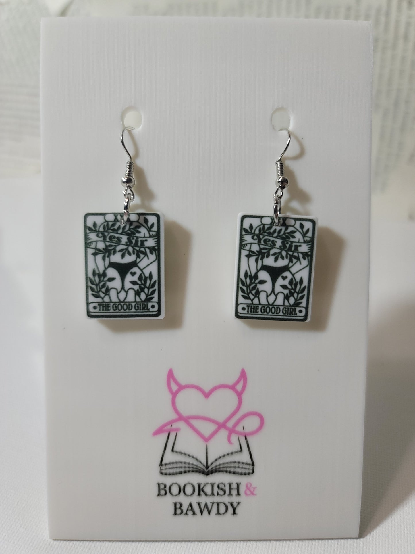 Good Girl Tarot Card Earrings – Naughty Acrylic Smut Accessory for Edgy Book Lovers