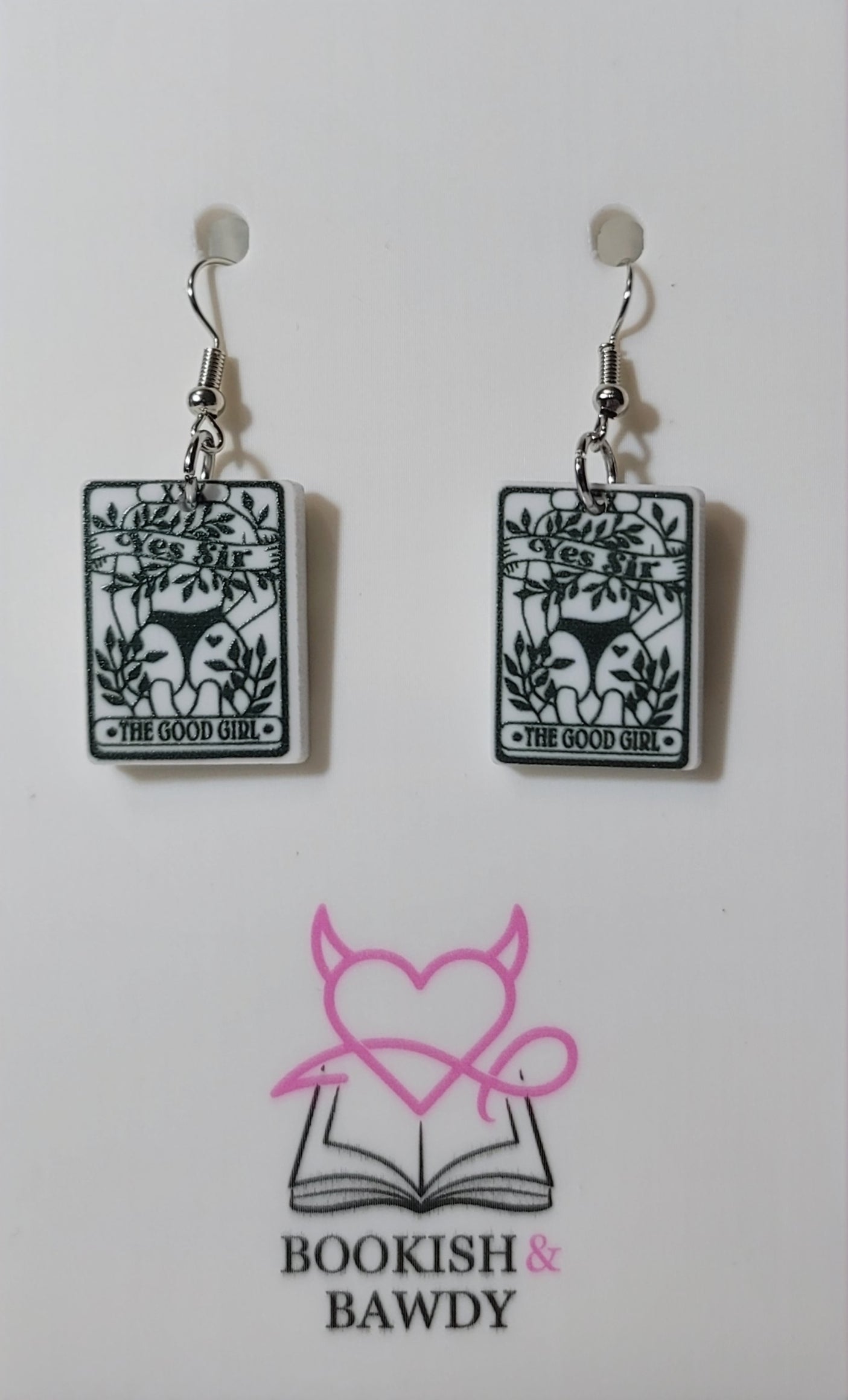 Good Girl Tarot Card Earrings – Naughty Acrylic Smut Accessory for Edgy Book Lovers