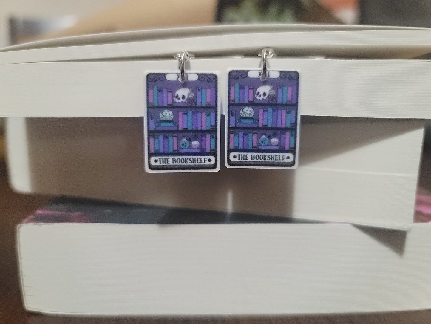Bookshelf Tarot Earrings – Bold Acrylic Jewelry for Bookish Babes & Smut Lovers