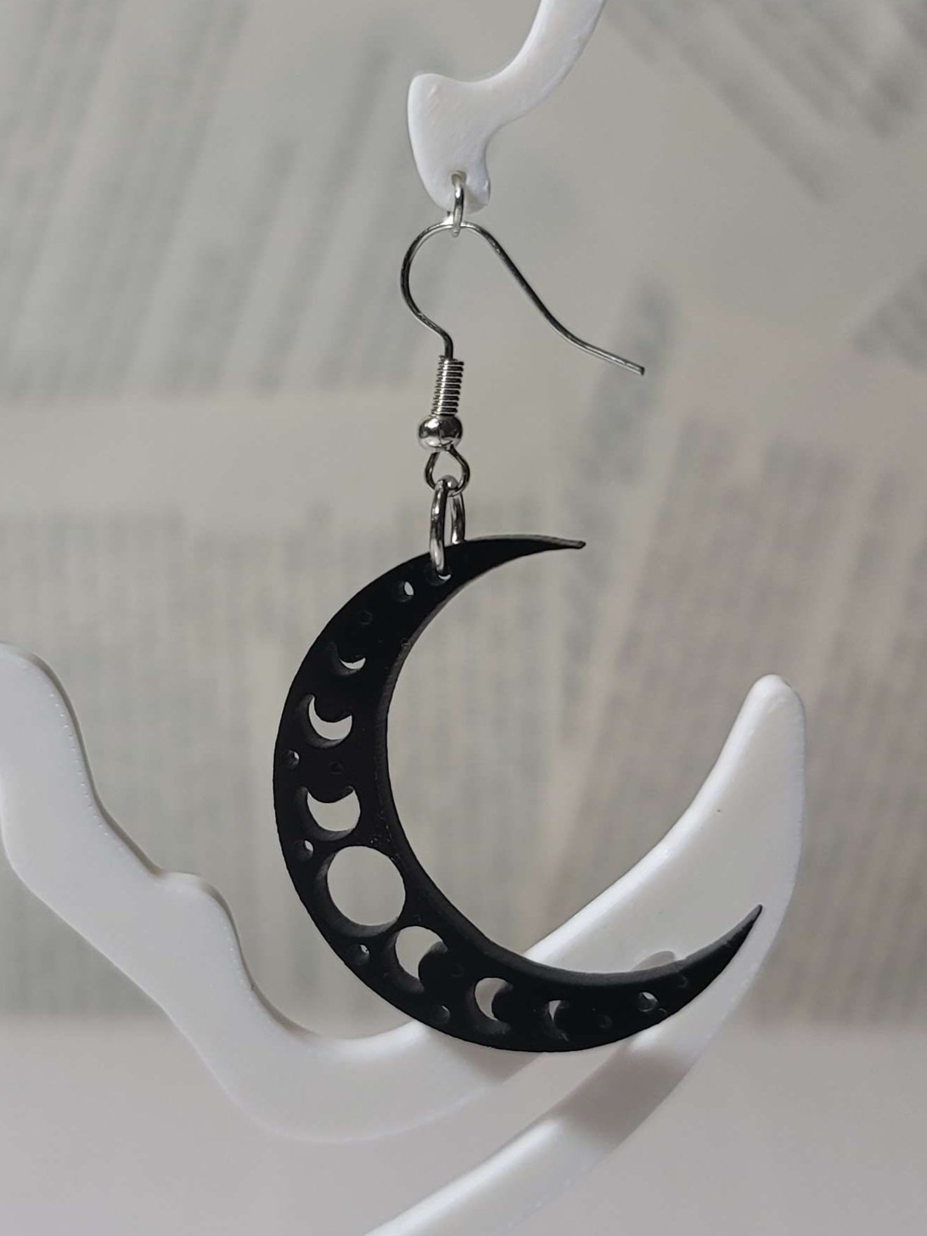 Moon Phase Statement Earrings – Dark Acrylic Crescent Dangles for Witchcore & Cosmic Aesthetic