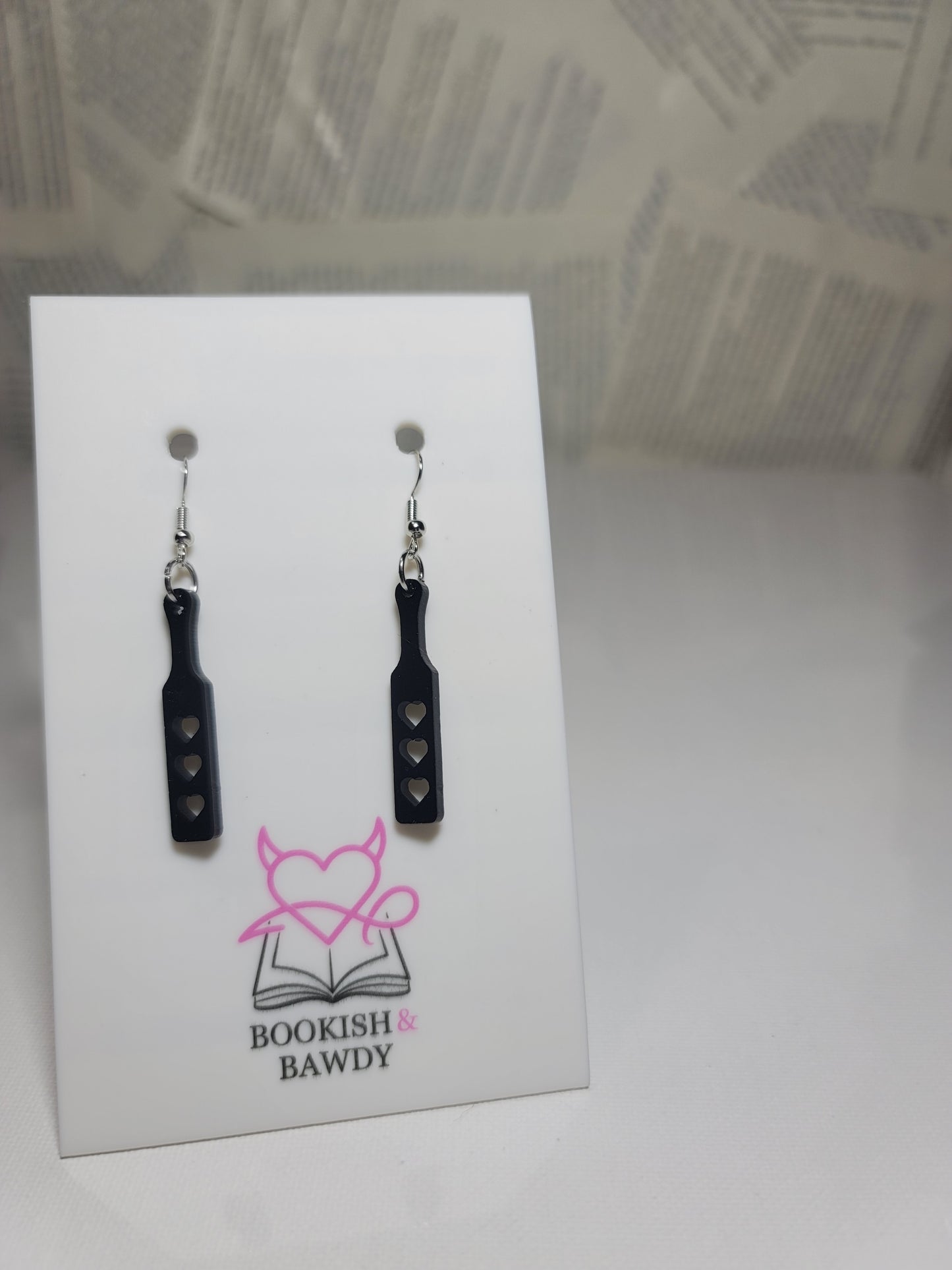 Smutty Spanking Paddle Earrings – Saucy Acrylic Dangles with Bookish Vibes