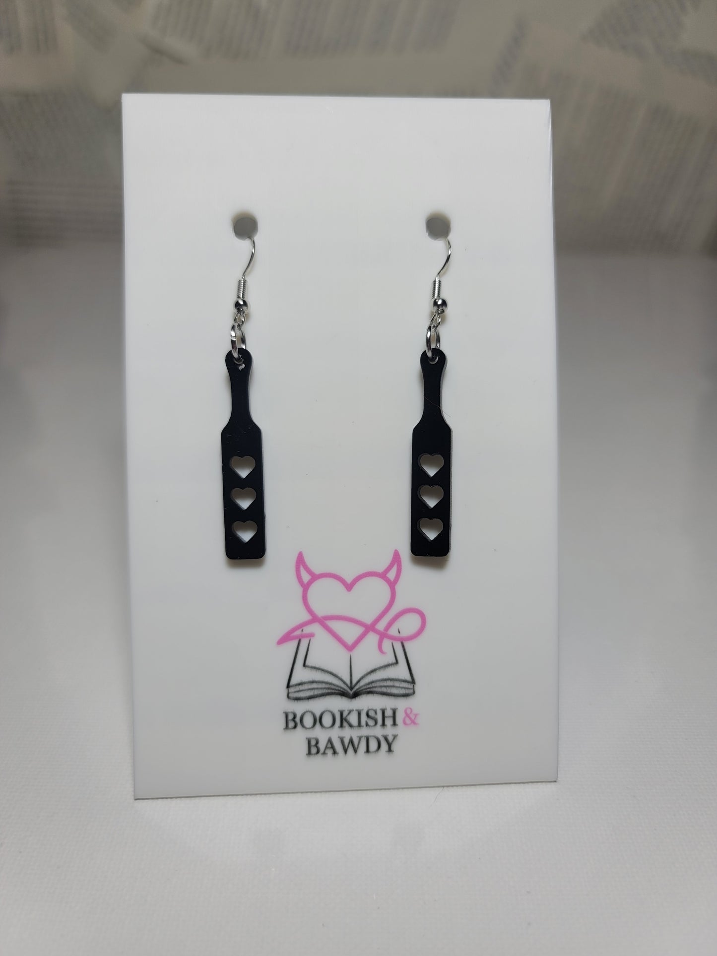 Smutty Spanking Paddle Earrings – Saucy Acrylic Dangles with Bookish Vibes