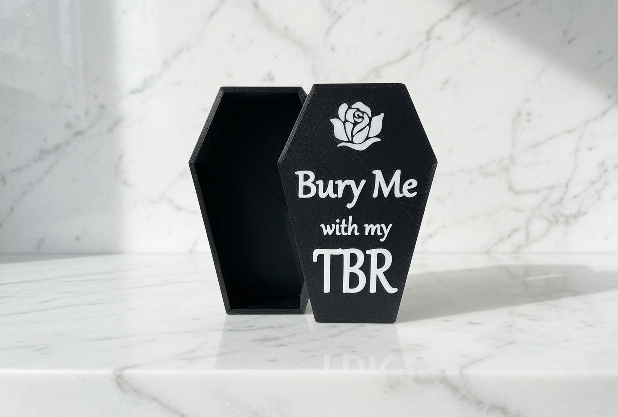 3D Printed Bury Me With My TBR Coffin Trinket Box - Romance Reader Gift, Dark Romance Shelf Decor & Organizer
