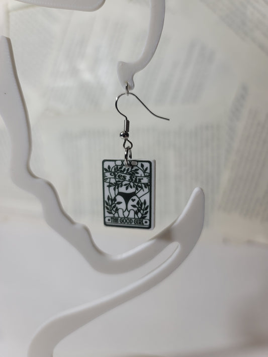Good Girl Tarot Card Earrings – Naughty Acrylic Smut Accessory for Edgy Book Lovers