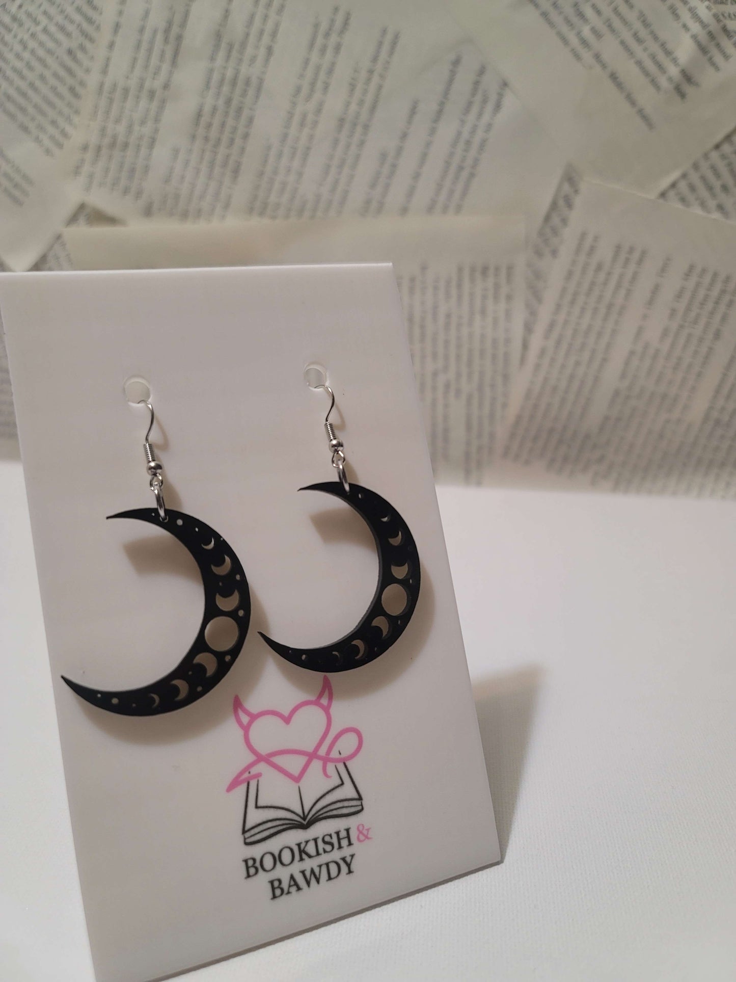 Moon Phase Statement Earrings – Dark Acrylic Crescent Dangles for Witchcore & Cosmic Aesthetic