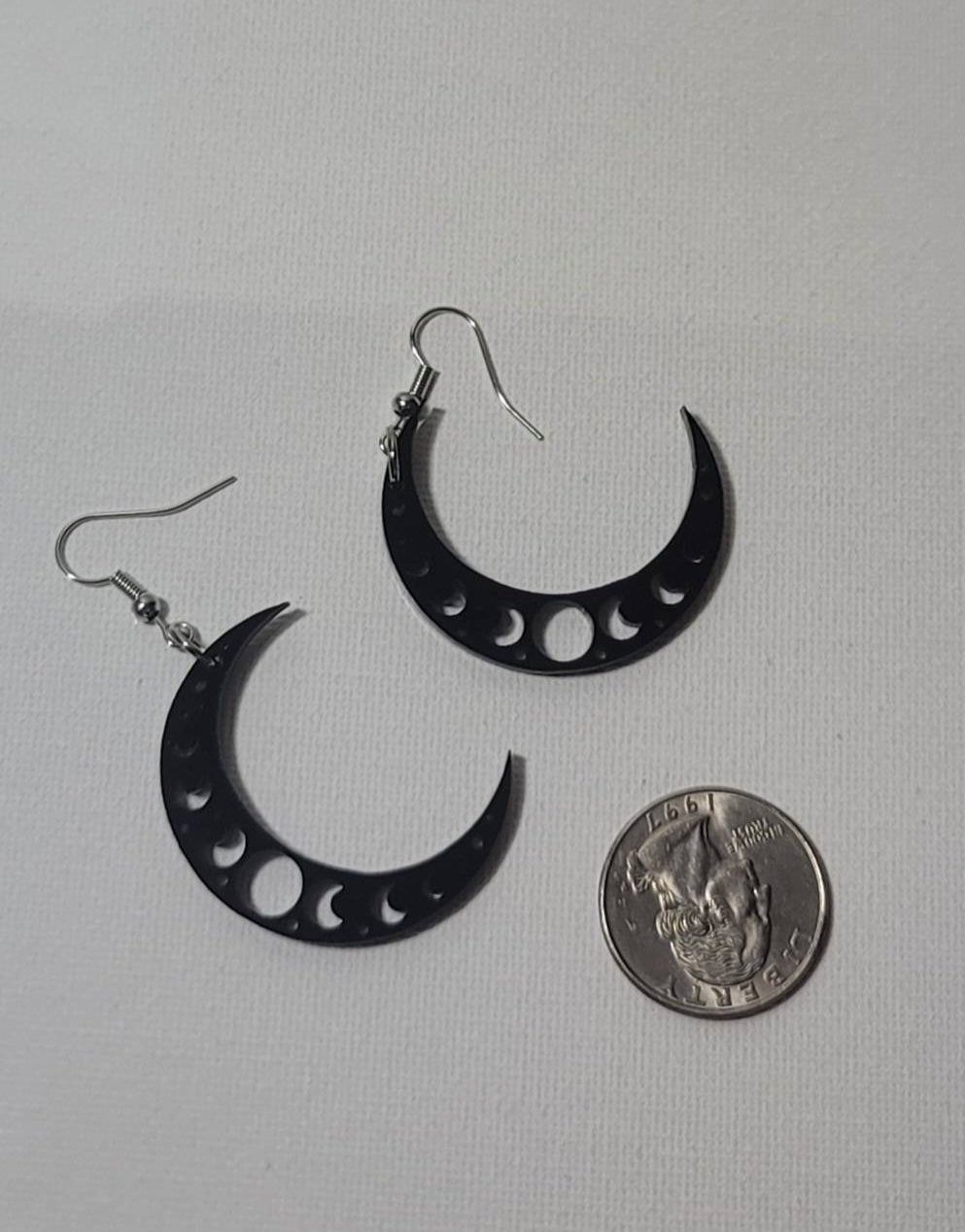 Moon Phase Statement Earrings – Dark Acrylic Crescent Dangles for Witchcore & Cosmic Aesthetic