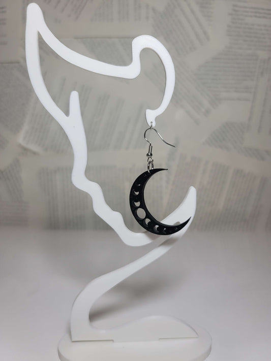 Moon Phase Statement Earrings – Dark Acrylic Crescent Dangles for Witchcore & Cosmic Aesthetic