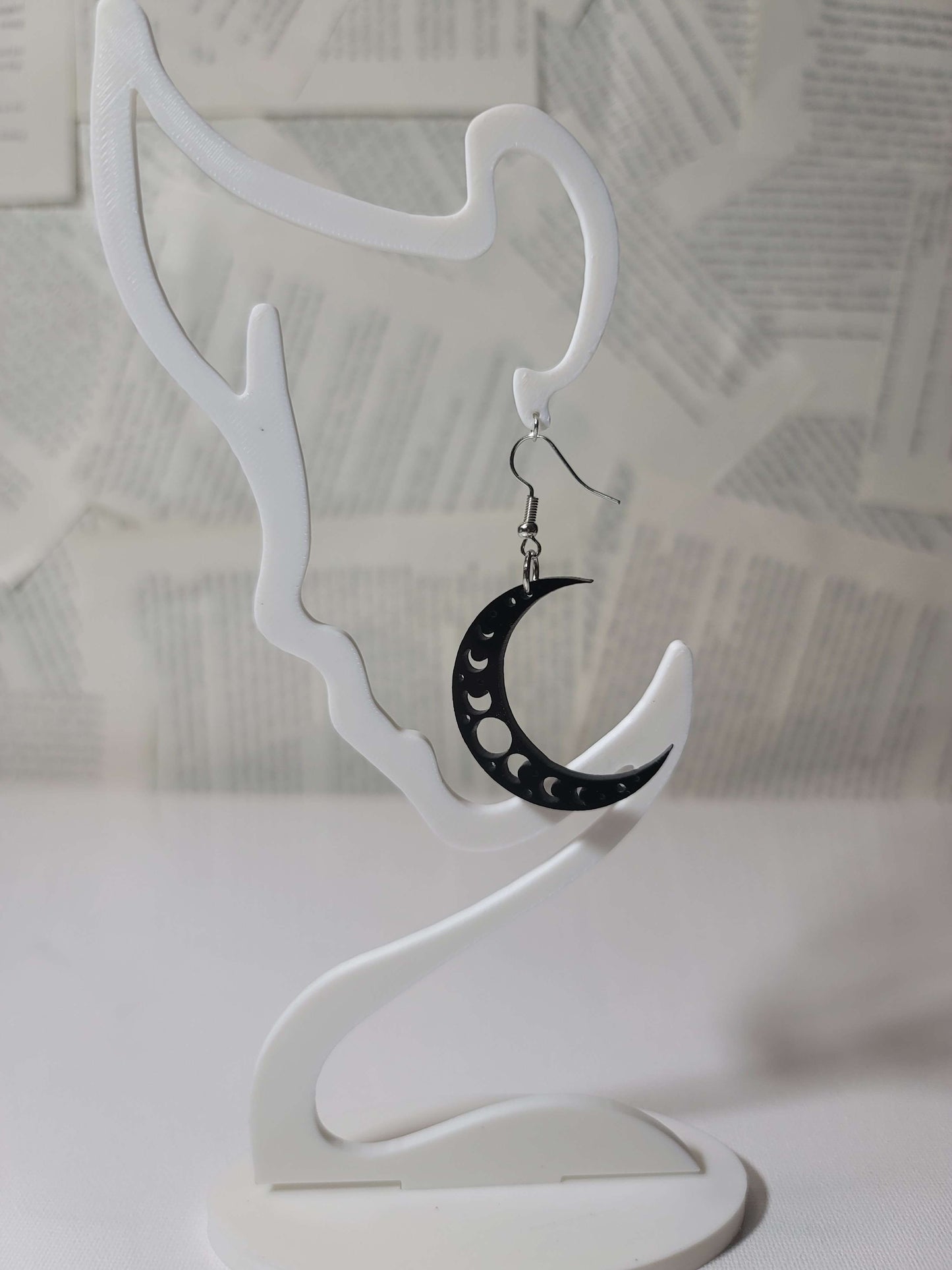 Moon Phase Statement Earrings – Dark Acrylic Crescent Dangles for Witchcore & Cosmic Aesthetic