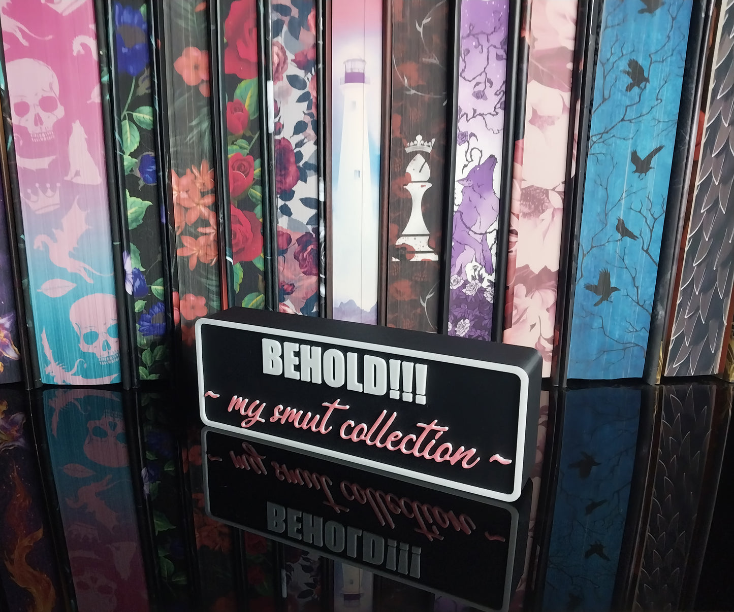 BEHOLD!!! My Smut Collection Sign - 3D Printed Bookish Shelf Decor, Romance Reader Gift, Wall Mountable Book Nook Accessory