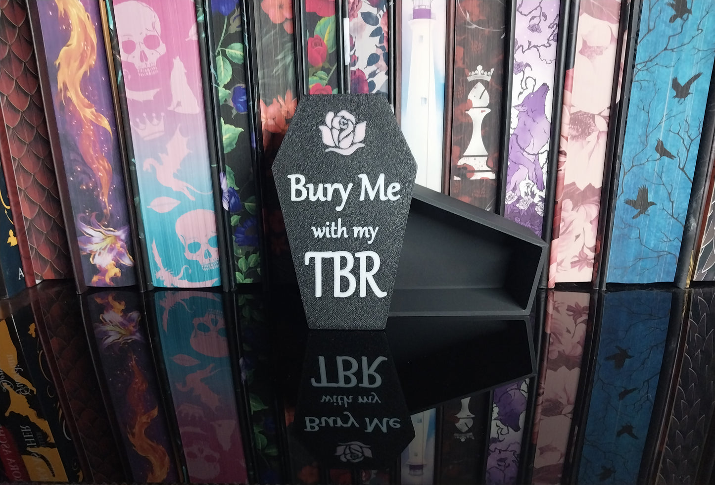 3D Printed Bury Me With My TBR Coffin Trinket Box - Romance Reader Gift, Dark Romance Shelf Decor & Organizer