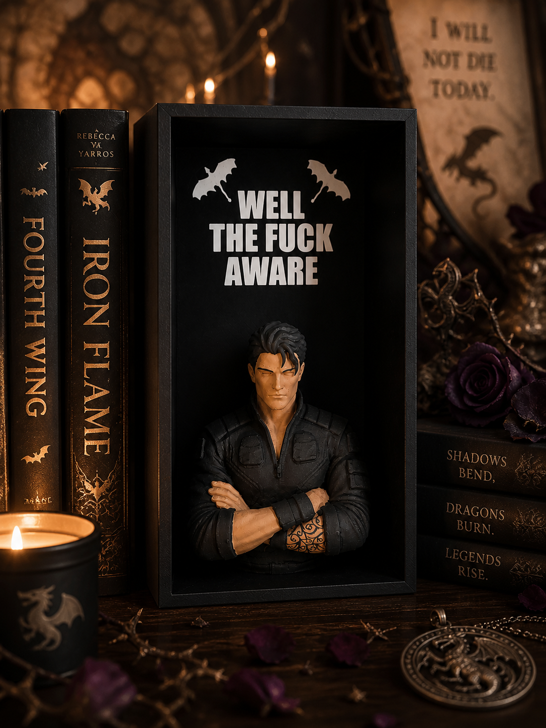 Xaden Inspired Book Nook | Fourth Wing Romantasy Shelf Insert | Dark Fantasy BookTok Decor