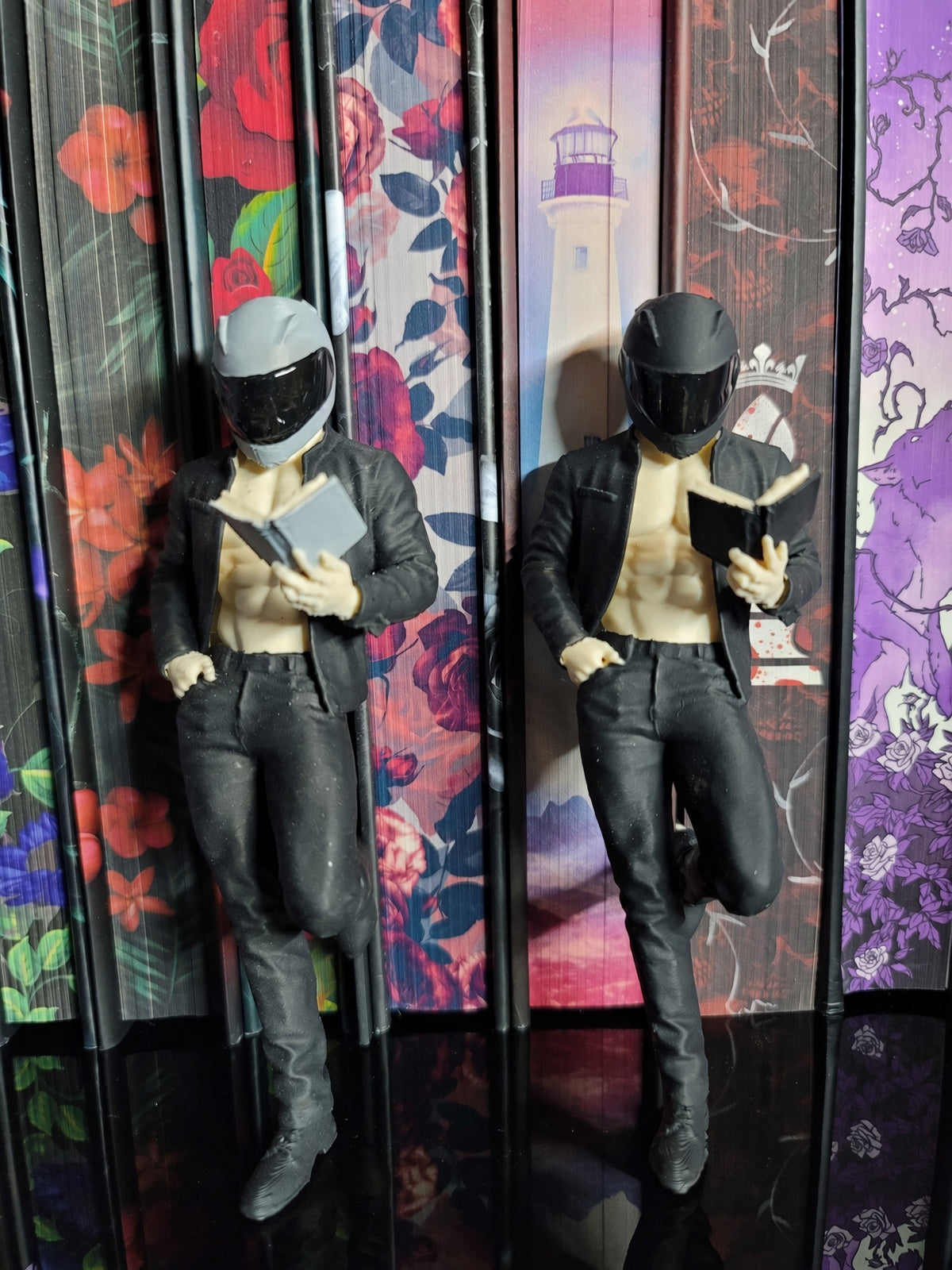 Hand Painted Biker Reader Figurine | Dark Romance BookTok Shelf Decor