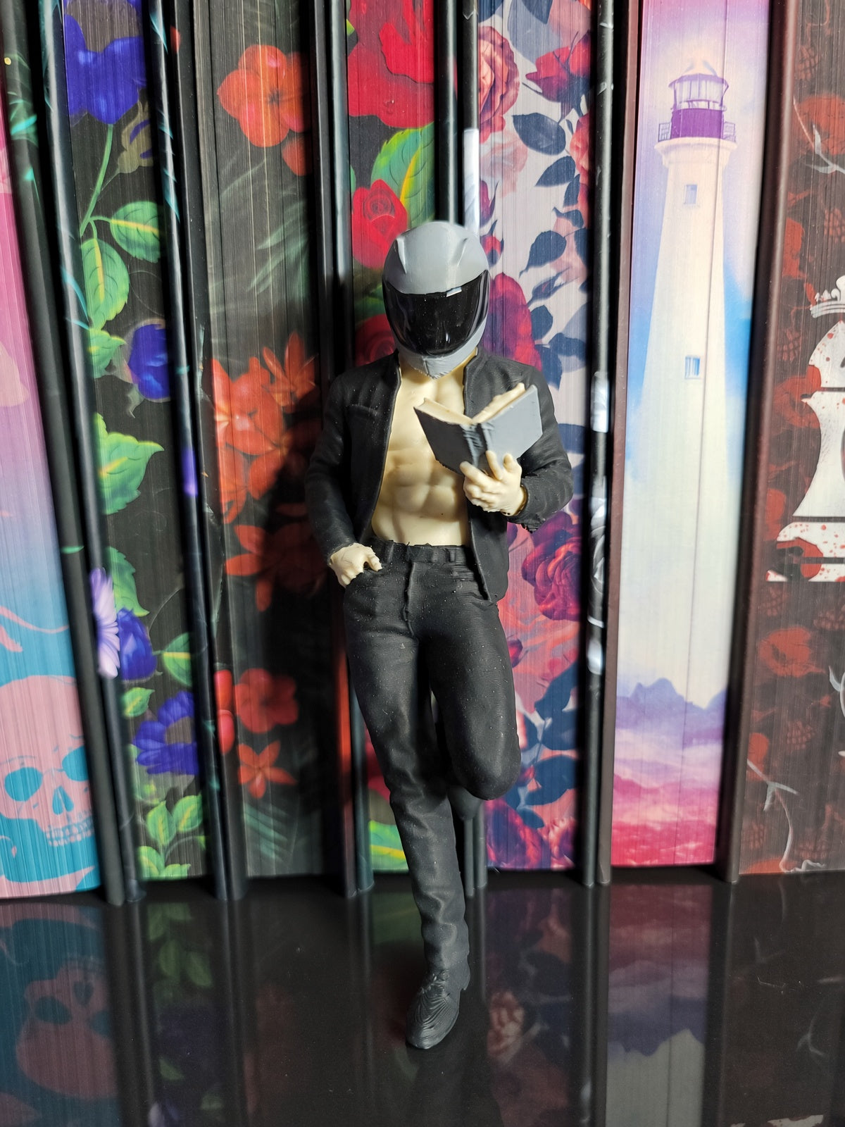 Hand Painted Biker Reader Figurine | Dark Romance BookTok Shelf Decor