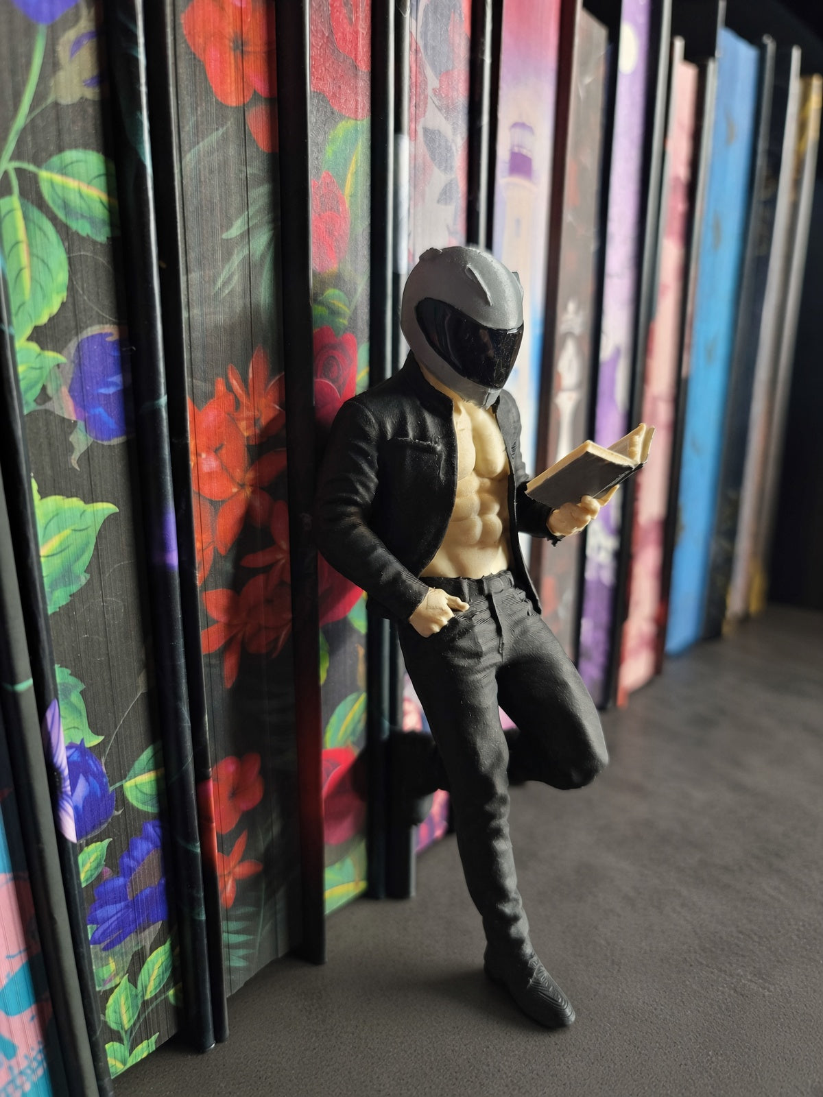 Hand Painted Biker Reader Figurine | Dark Romance BookTok Shelf Decor