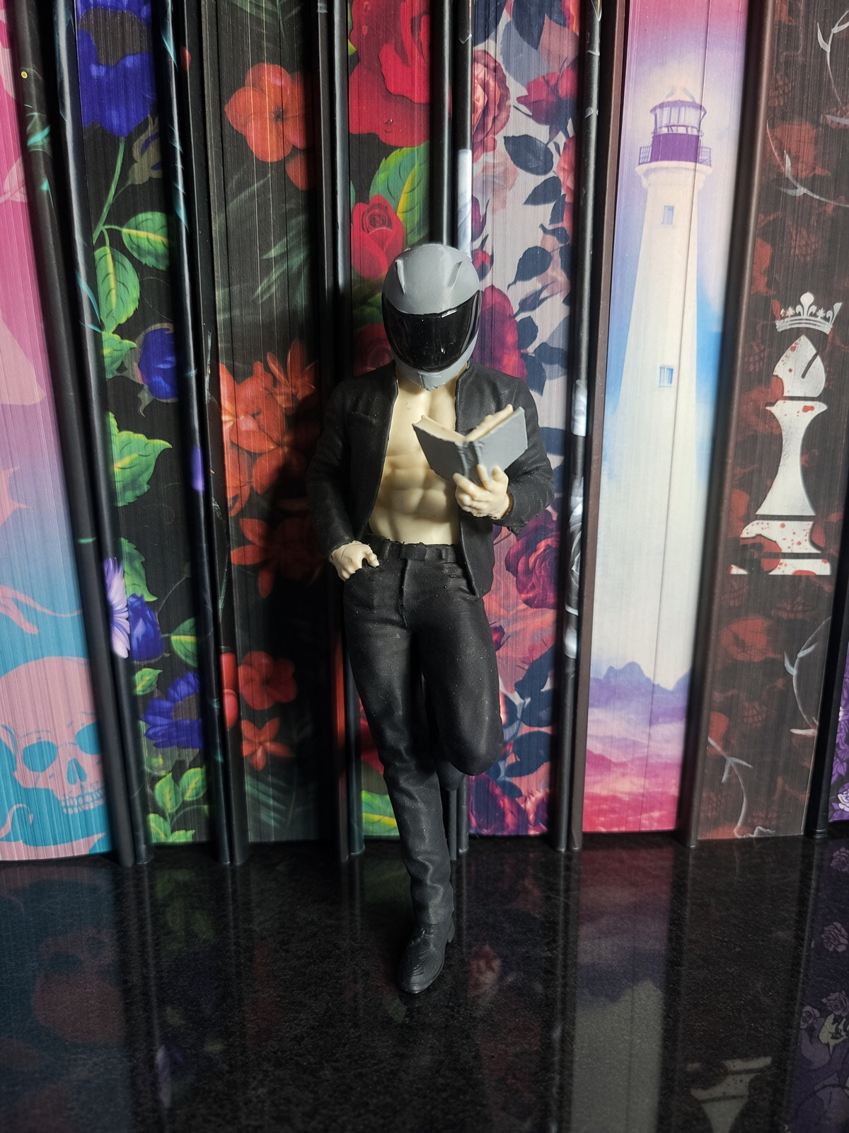Hand Painted Biker Reader Figurine | Dark Romance BookTok Shelf Decor
