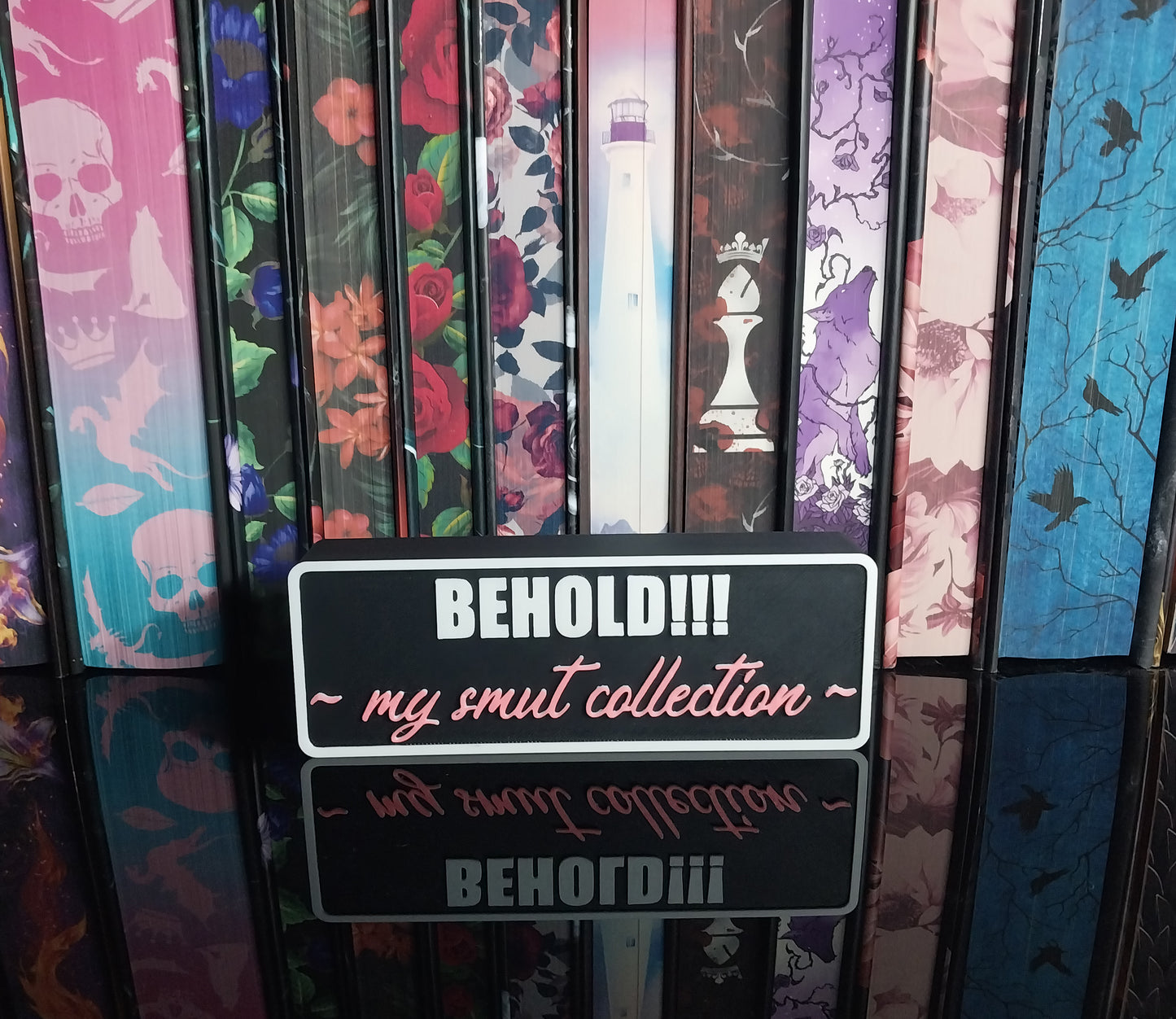 BEHOLD!!! My Smut Collection Sign - 3D Printed Bookish Shelf Decor, Romance Reader Gift, Wall Mountable Book Nook Accessory