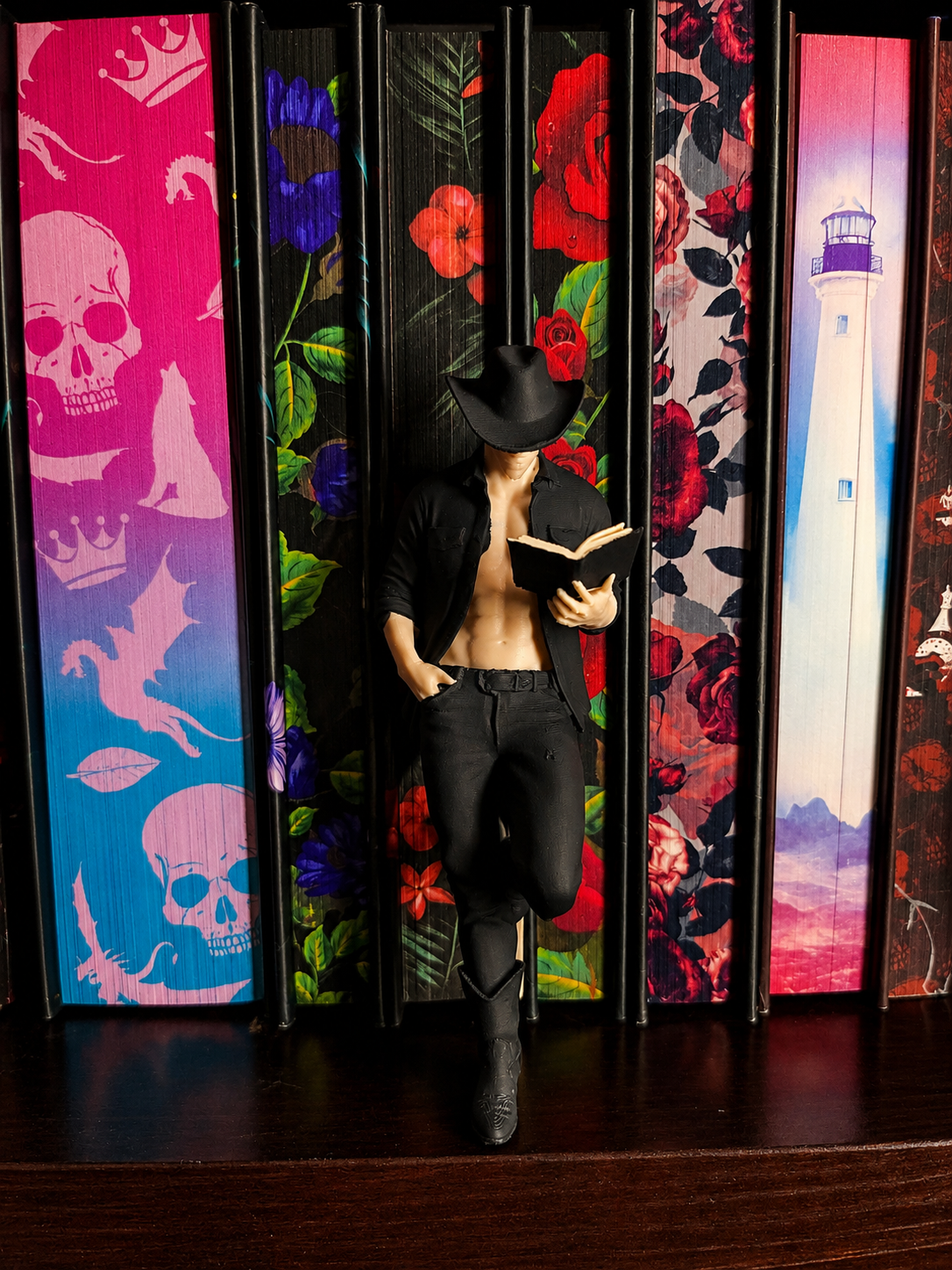 Cowboy Reader Figurine | Hand Painted Dark Romance Bookshelf Decor | BookTok Shelf Collectible