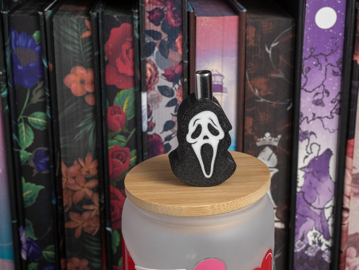 Double Sided Ghostface Mask Straw Topper for Stanley Cups | Dark Romance BookTok Decor