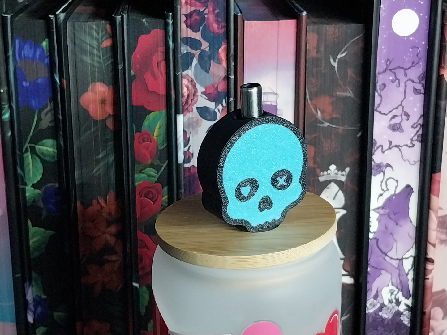 Double Sided Lights Out Inspired Skull Straw Topper for Stanley Cup - Dark Romance Booktok Decor