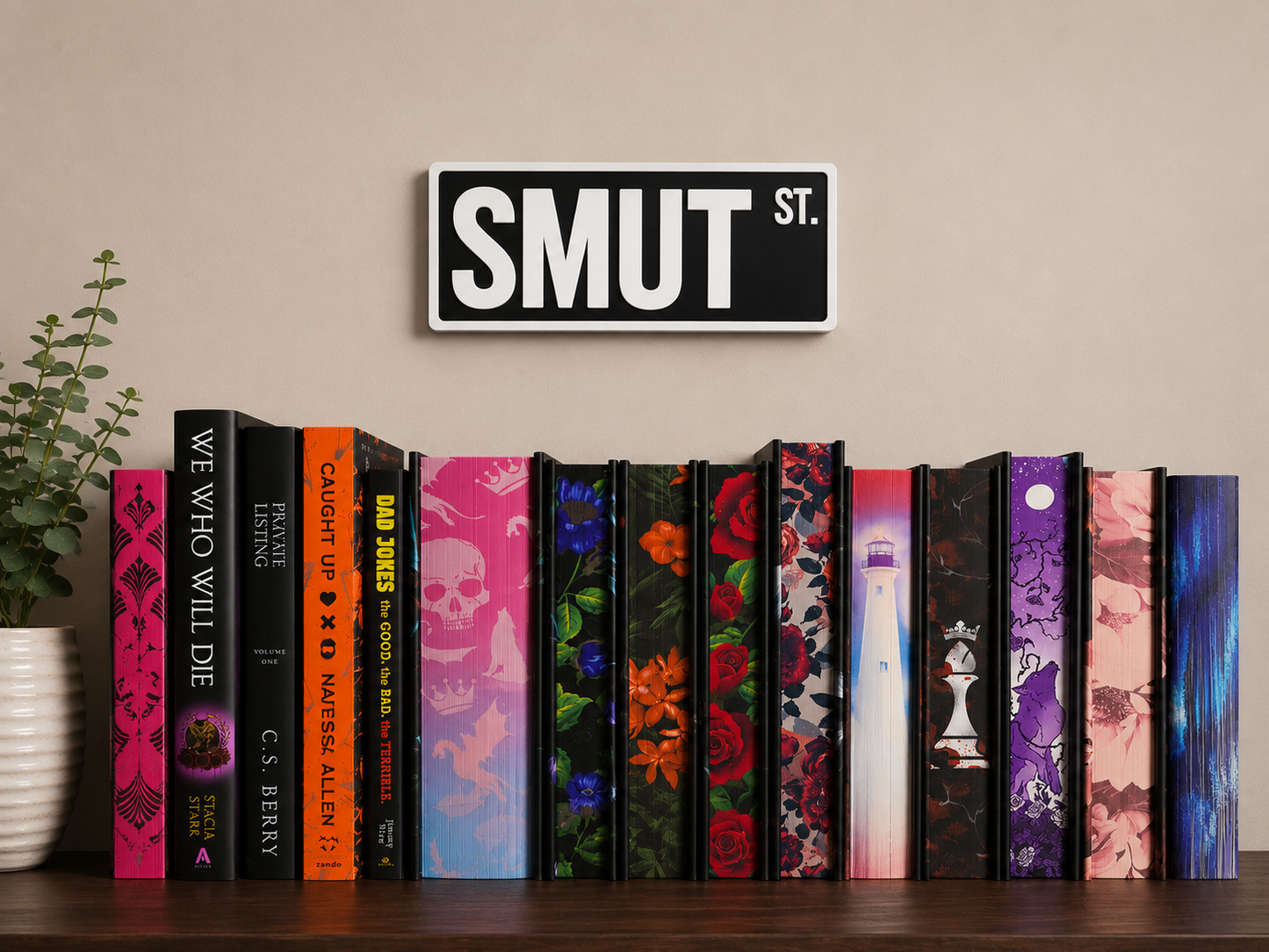 Smut Street Shelf Sign | Boutique Dark Romance Bookshelf Decor for BookTok Readers